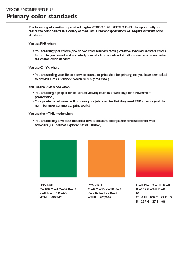 Vexor Engineered Fuel Color Standards