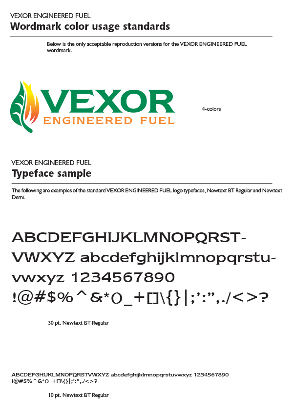 Vexor Engineered Fuel Wordmark and Typeface Samples